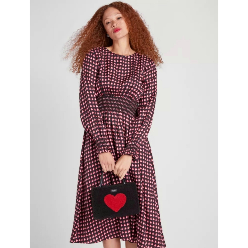 Kate Spade | Fancy Hearts Waverly Long Sleeve Smock Silk Dress Size Small